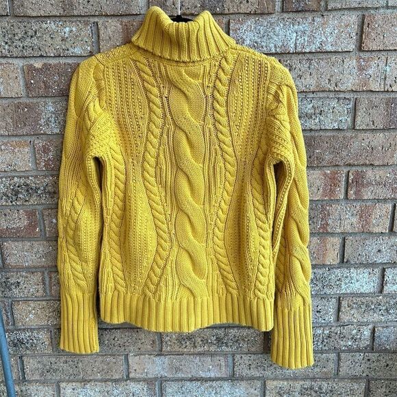 Lands' End Women's XS Yellow Cable Knit Chunky Turtleneck Sweater - Picture 2 of 4